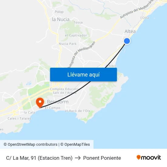 C/ La Mar, 91 (Estacion Tren) to Ponent Poniente map