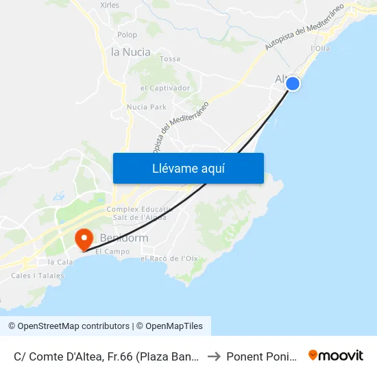 C/ Comte D'Altea, Fr.66 (Plaza Banderas) to Ponent Poniente map