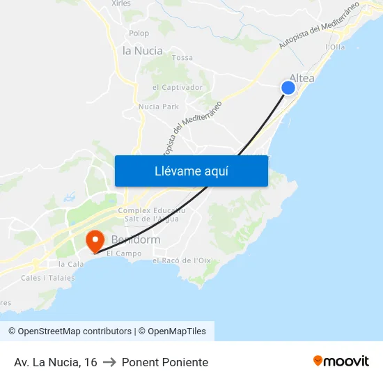 Av. La Nucia, 16 to Ponent Poniente map