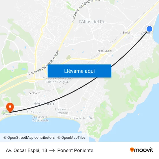 Av. Oscar Esplá, 13 to Ponent Poniente map
