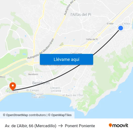 Av. de L'Albir, 66 (Mercadillo) to Ponent Poniente map
