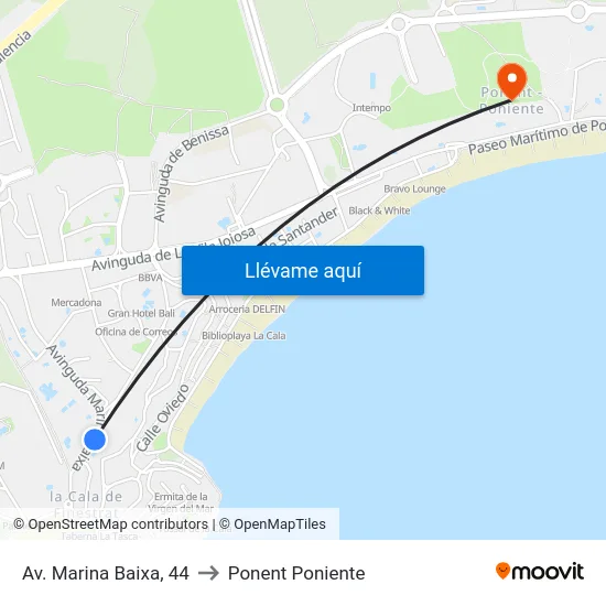 Av. Marina Baixa, 44 to Ponent Poniente map