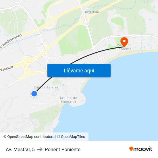 Av. Mestral, 5 to Ponent Poniente map