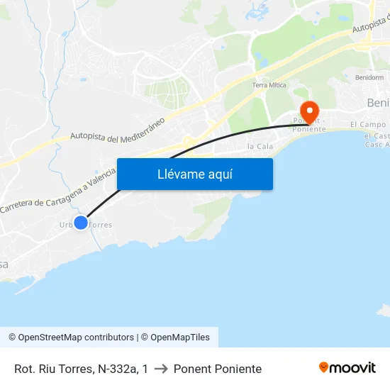 Rot. Riu Torres, N-332a, 1 to Ponent Poniente map