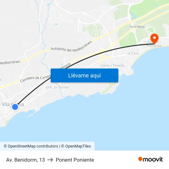 Av. Benidorm, 13 to Ponent Poniente map