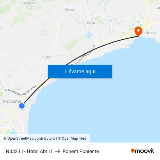 N332 III - Hotel Abril I to Ponent Poniente map