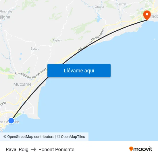 Raval Roig to Ponent Poniente map