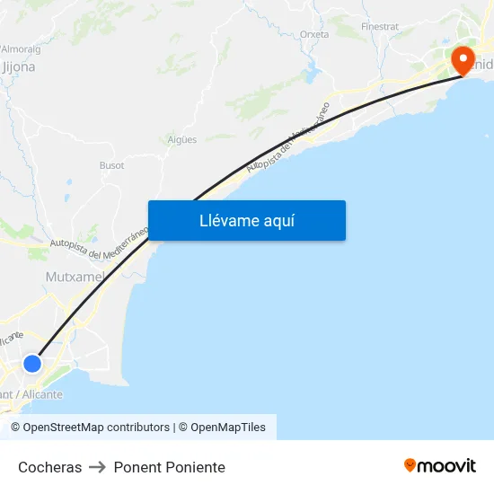 Cocheras to Ponent Poniente map
