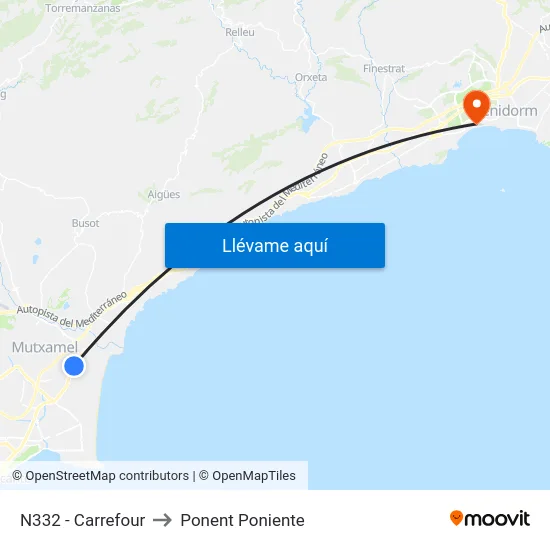N332 - Carrefour to Ponent Poniente map