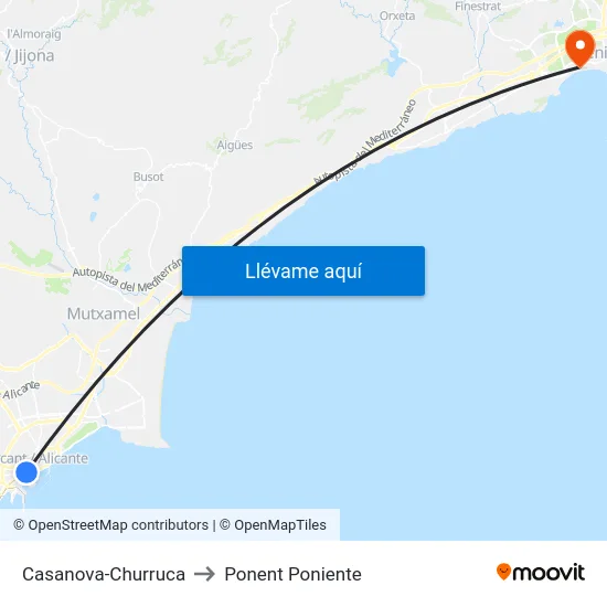 Casanova-Churruca to Ponent Poniente map