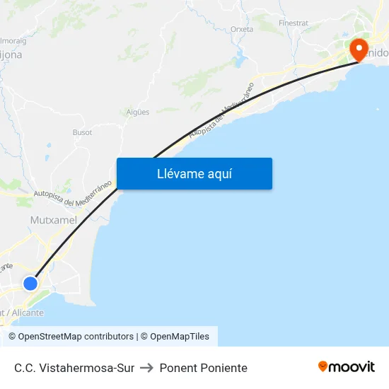 C.C. Vistahermosa-Sur to Ponent Poniente map