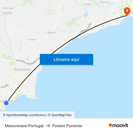 Maisonnave-Portugal to Ponent Poniente map