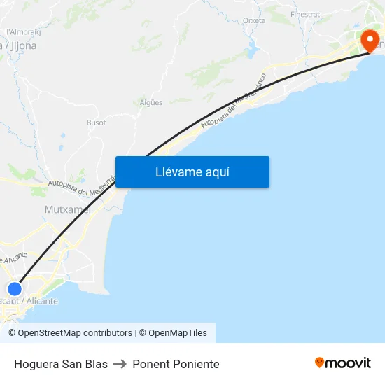 Hoguera San Blas to Ponent Poniente map