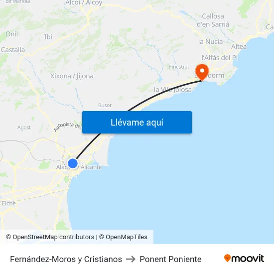 Fernández-Moros y Cristianos to Ponent Poniente map