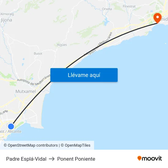 Padre Esplá-Vidal to Ponent Poniente map