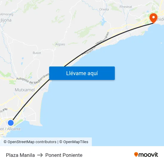 Plaza Manila to Ponent Poniente map