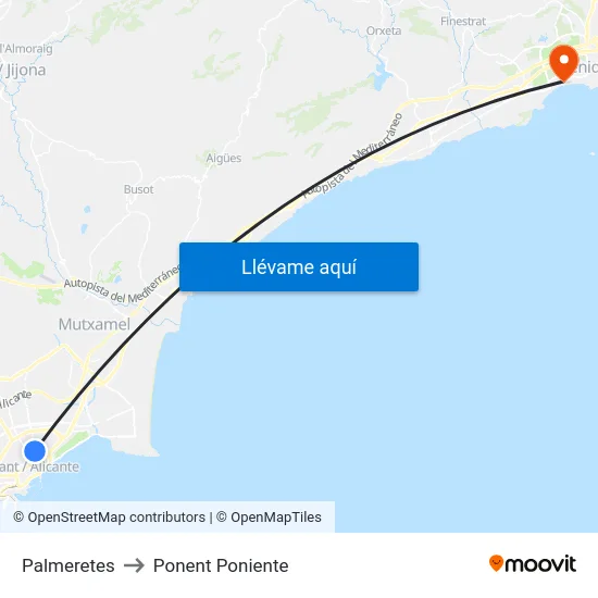 Palmeretes to Ponent Poniente map