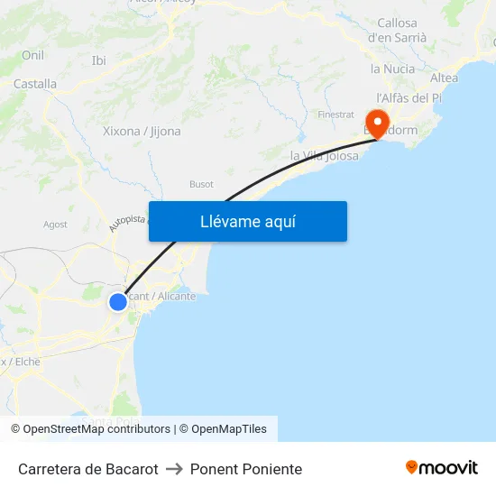 Carretera de Bacarot to Ponent Poniente map