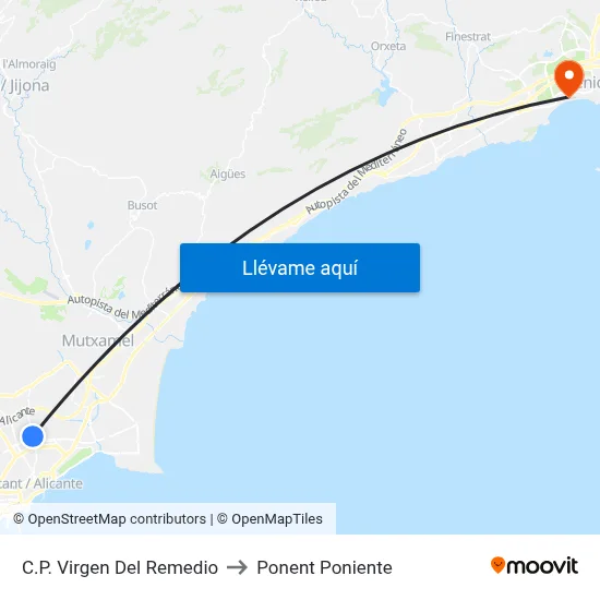 C.P. Virgen Del Remedio to Ponent Poniente map