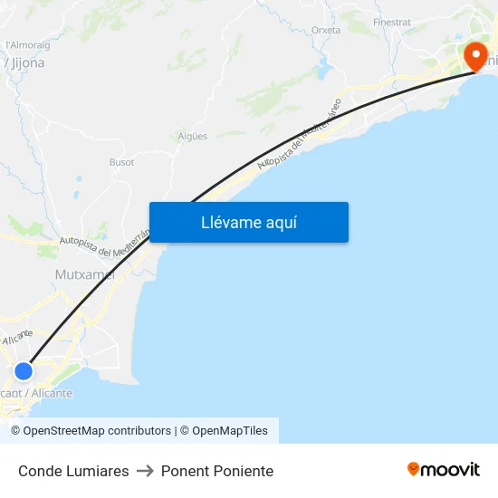 Conde Lumiares to Ponent Poniente map