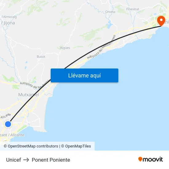 Unicef to Ponent Poniente map