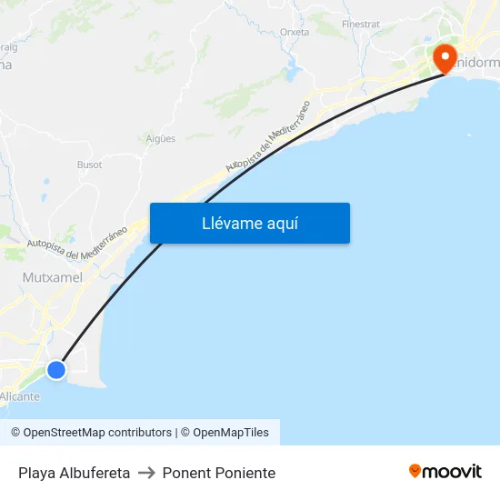 Playa Albufereta to Ponent Poniente map