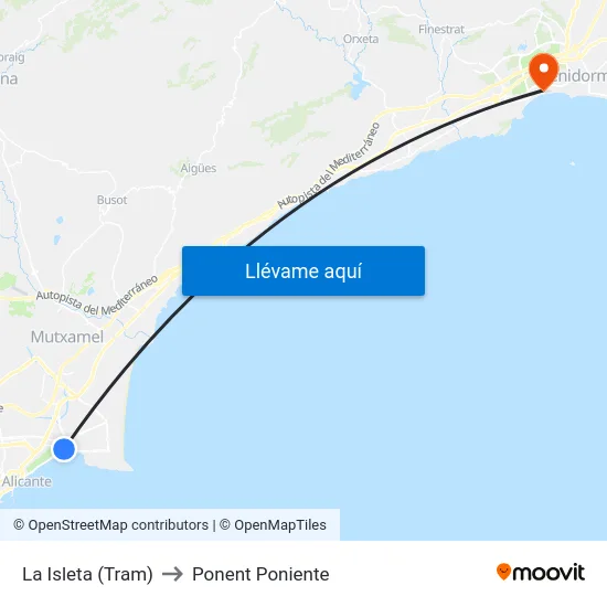 La Isleta (Tram) to Ponent Poniente map