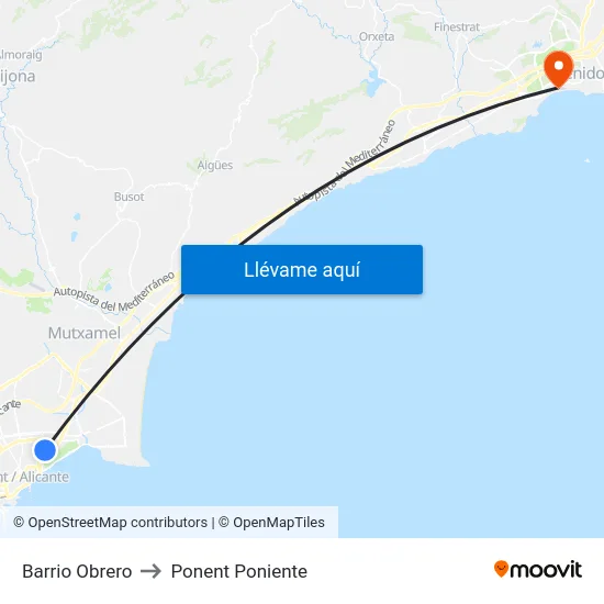 Barrio Obrero to Ponent Poniente map