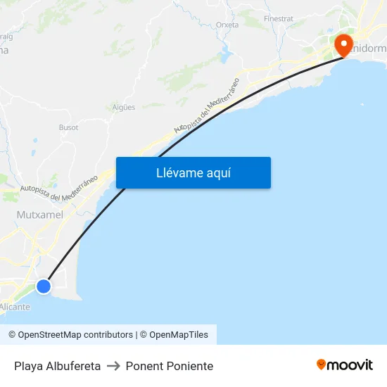 Playa Albufereta to Ponent Poniente map