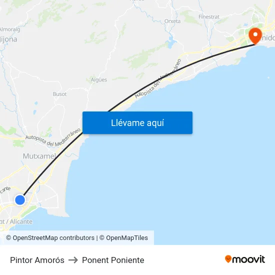 Pintor Amorós to Ponent Poniente map