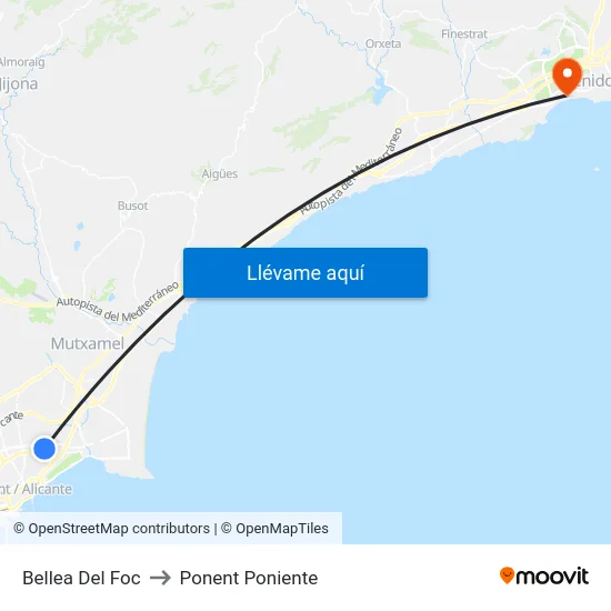 Bellea Del Foc to Ponent Poniente map