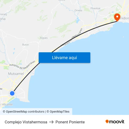 Complejo Vistahermosa to Ponent Poniente map