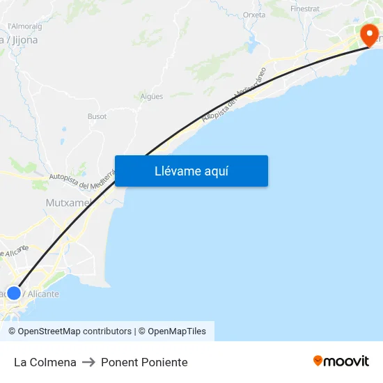 La Colmena to Ponent Poniente map