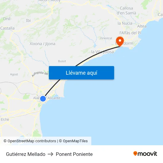 Gutiérrez Mellado to Ponent Poniente map