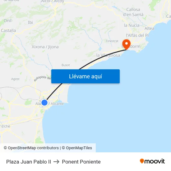 Plaza Juan Pablo II to Ponent Poniente map