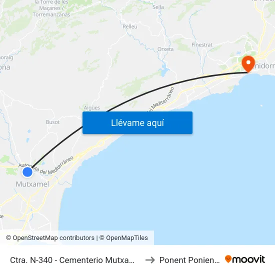 Ctra. N-340 - Cementerio Mutxamel to Ponent Poniente map