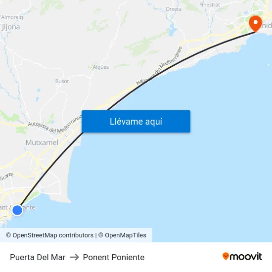 Puerta Del Mar to Ponent Poniente map