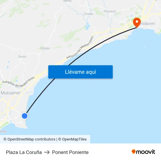 Plaza La Coruña to Ponent Poniente map