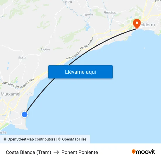 Costa Blanca (Tram) to Ponent Poniente map