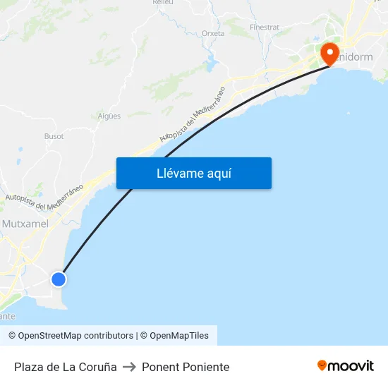 Plaza de La Coruña to Ponent Poniente map