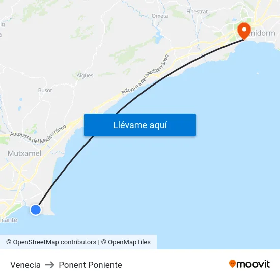 Venecia to Ponent Poniente map