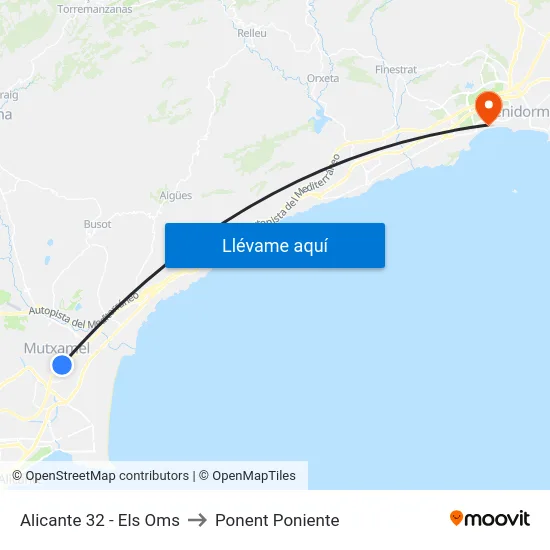 Alicante 32 - Els Oms to Ponent Poniente map