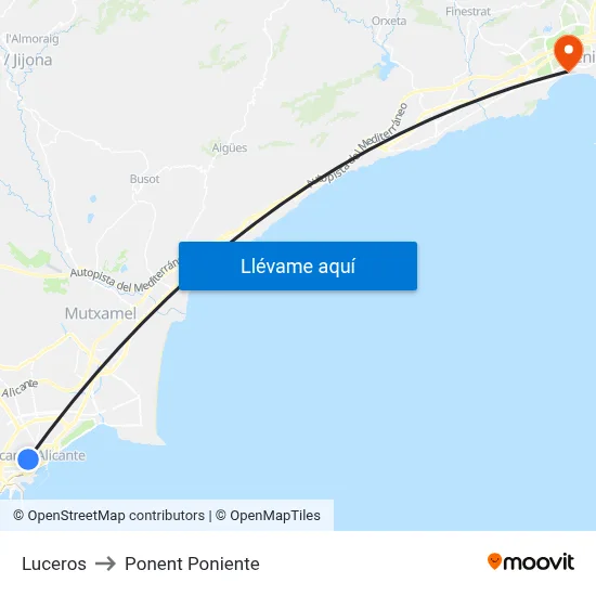 Luceros to Ponent Poniente map