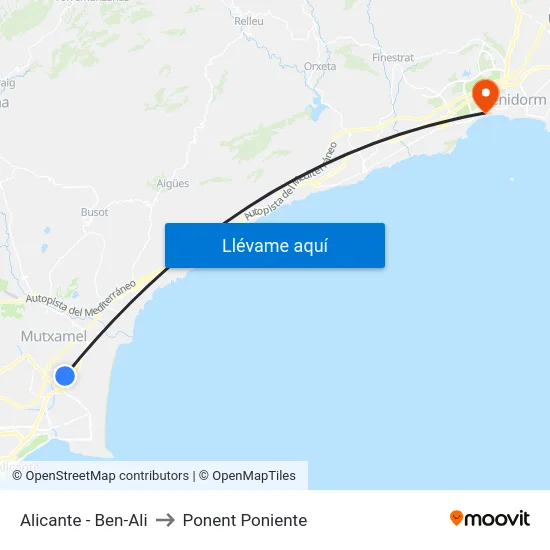 Alicante - Ben-Ali to Ponent Poniente map