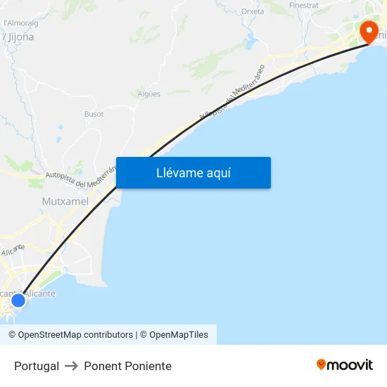 Portugal to Ponent Poniente map