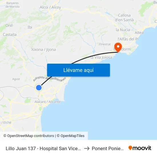 Lillo Juan 137 - Hospital San Vicente to Ponent Poniente map