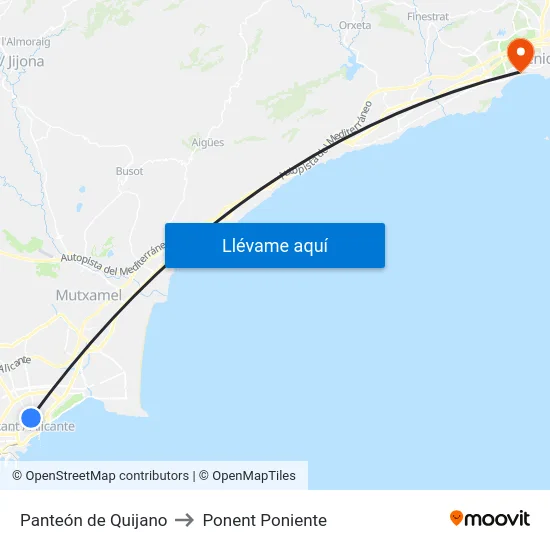 Panteón de Quijano to Ponent Poniente map