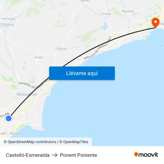 Castelló-Esmeralda to Ponent Poniente map
