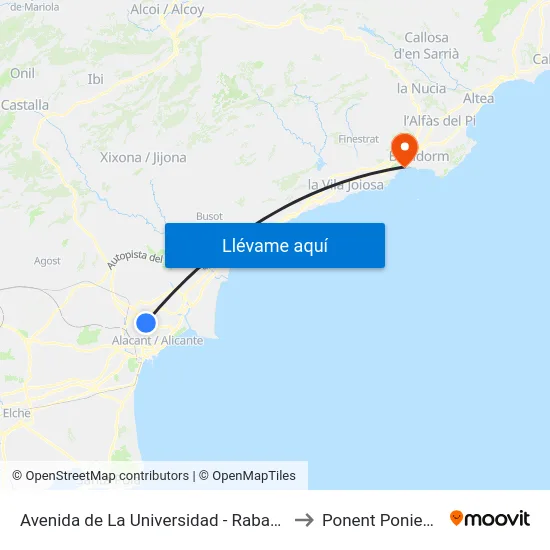 Avenida de La Universidad - Rabasa I to Ponent Poniente map
