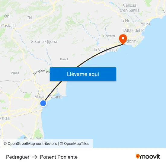 Pedreguer to Ponent Poniente map